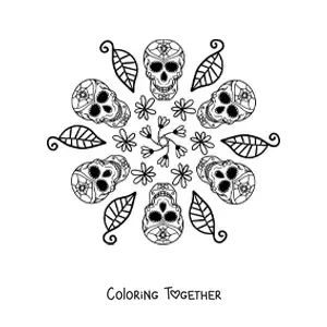 Coloring page of a catrina skulls mandala