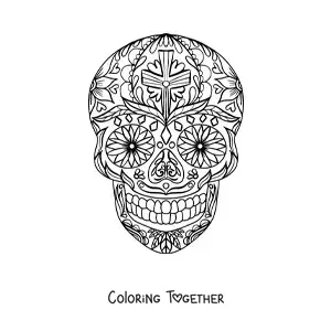 Coloring page of a Mexican skull mandala