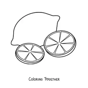 Coloring page of a lemon and two lemon slices