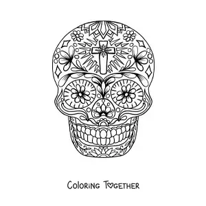 Coloring page of a Mexican skull mandala