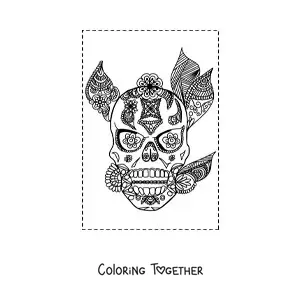 Coloring page of a Zentangle style skull mandala