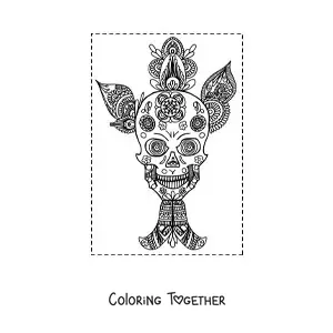 Coloring page of a Zentangle style skull mandala
