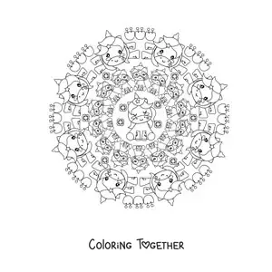 Coloring page of a kawaii unicorns mandala