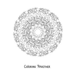 Coloring page of a kawaii unicorns mandala with flowers