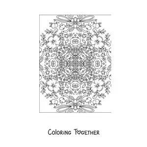 Coloring page of a kawaii mandala with flowers and animals