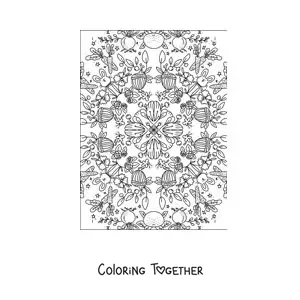 Coloring page of a kawaii mandala with flowers and rabbits