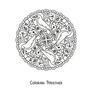 Coloring page of a mandala with birds