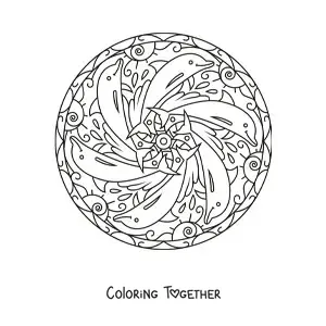 Coloring page of a mandala with dolphins