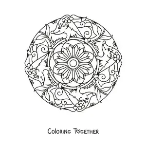 Coloring page of a mandala with porcupines