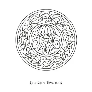 Coloring page of a jellyfish mandala