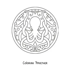 Coloring page of an octopus mandala