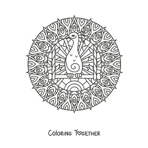 Coloring page of a peacock mandala