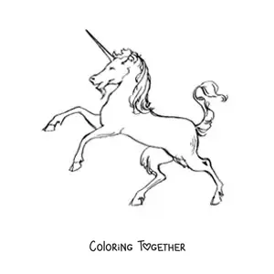 Coloring page of a unicorn on two legs