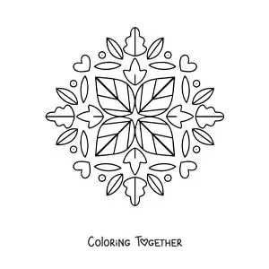 Coloring page of a mandala with autumn leaves