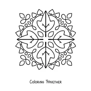 Coloring page of a mandala with autumn leaves