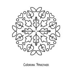 Coloring page of a mandala with autumn leaves