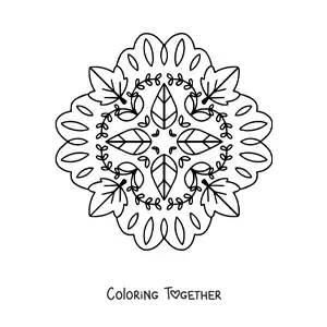 Coloring page of a mandala with autumn leaves