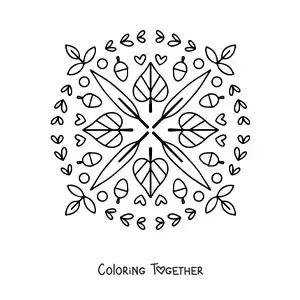 Coloring page of a mandala with autumn leaves