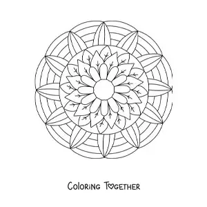 Coloring page of a mandala of flowers and leaves