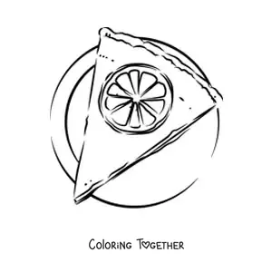 Coloring page of a slice of lemon pie on a plate