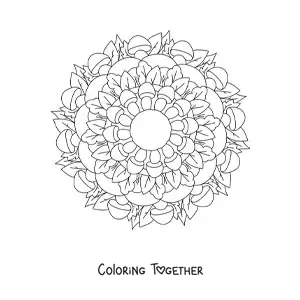 Coloring page of a mandala of flowers and leaves
