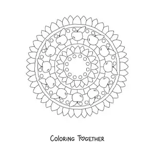 Coloring page of an apple mandala
