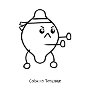 Coloring page of a cartoon lemon dressed as a karate fighter