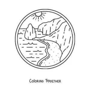Coloring page of a coastal landscape