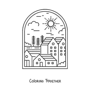 Coloring page of a small city