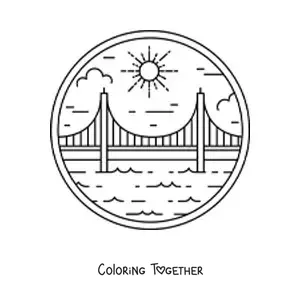 Coloring page of a bridge over a lake