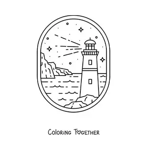 Coloring page of a seascape with a lighthouse