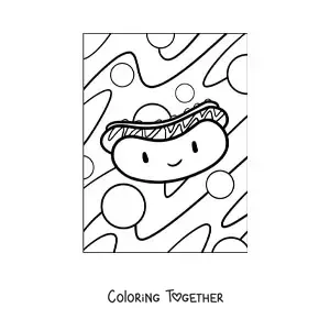 Coloring page of a cartoon hot dog