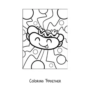 Coloring page of a cartoon hot dog