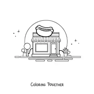 Coloring page of a hot dog stand