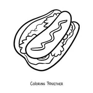 Coloring page of a big hot dog