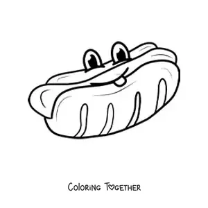 Coloring page of a cartoon hot dog