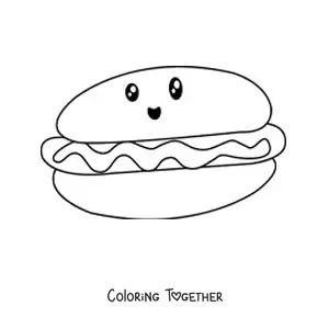 Coloring page of a kawaii hot dog