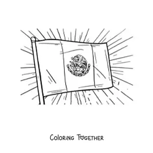 Coloring page of a flag of Mexico waving on a flagpole