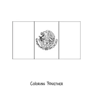 Coloring page of the horizontal flag of Mexico with the coat of arms
