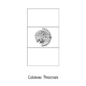 Coloring page of the vertical flag of Mexico with the coat of arms