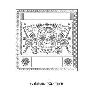 Coloring page of two flags of Mexico without the coat of arms next to a Mexican skull
