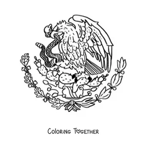 Coloring page of the coat of arms of the flag of Mexico