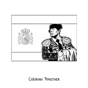 Coloring page of the horizontal flag of Spain with a realistic bullfighter