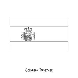 Coloring page of the horizontal flag of Spain with coat of arms, easy
