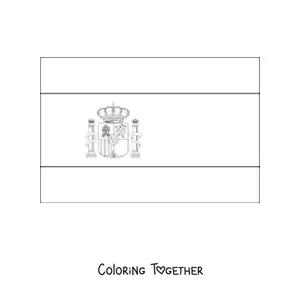 Coloring page of the horizontal flag of Spain with a detailed coat of arms