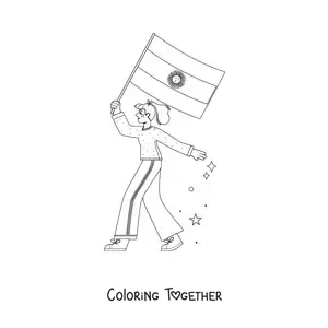 Coloring page of a girl holding the flag of Argentina
