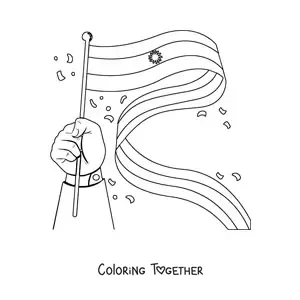 Coloring page of a hand holding the flag of Argentina waving