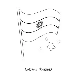 Coloring page of the flag of Argentina waving on a flagpole