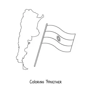 Coloring page of the flag of Argentina next to a map