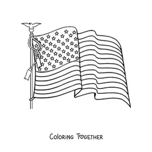 Coloring page of the flag of the United States waving on a flagpole